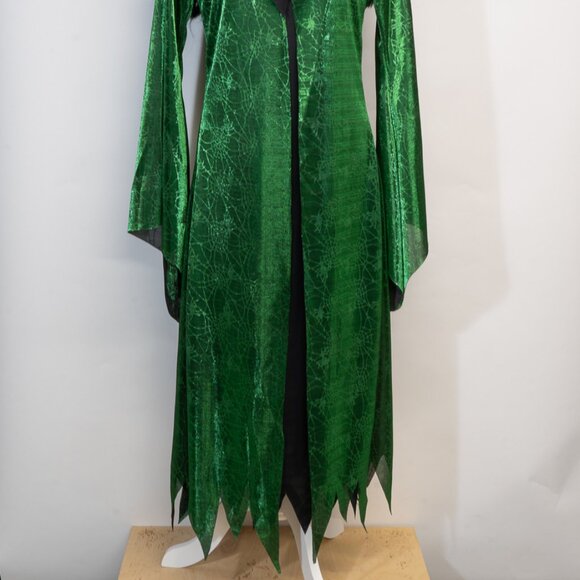 Spider Diva Black & Green Halloween Long Coat and Dress w/Long Black Wig - Picture 4 of 6
